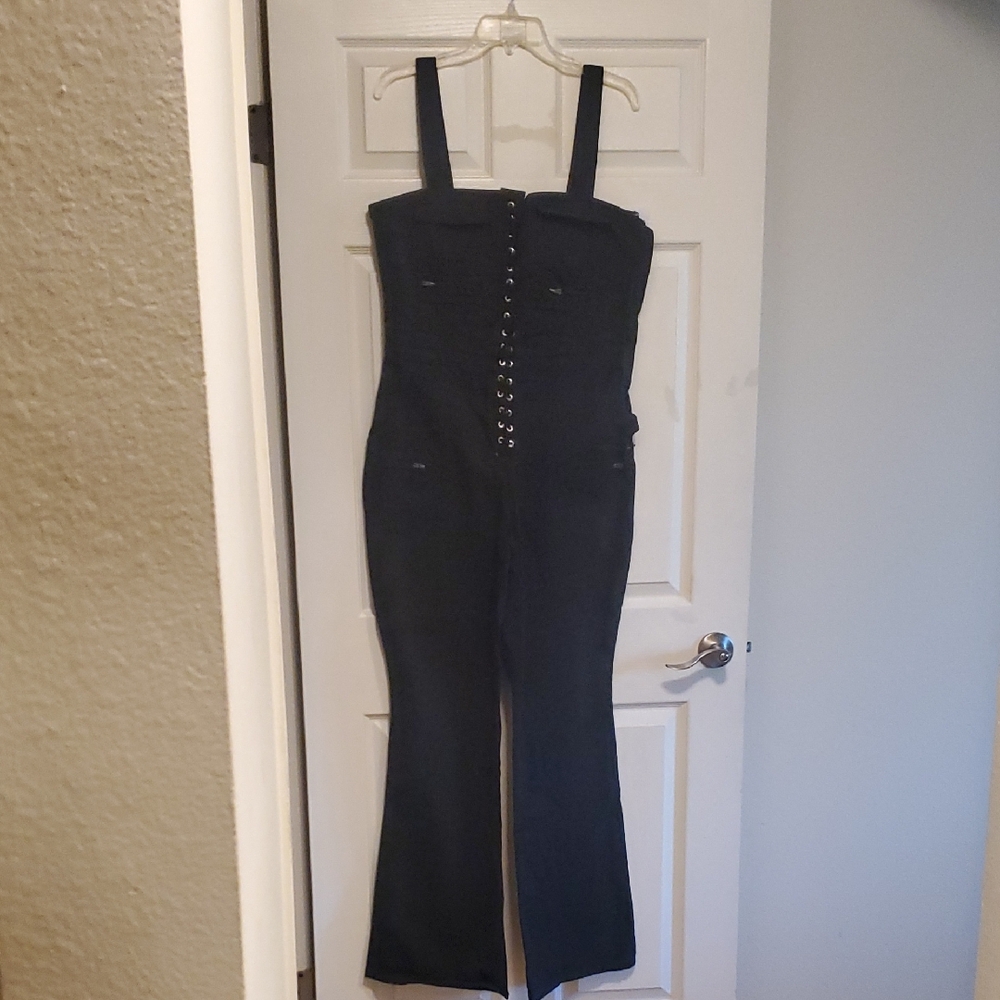 Good American Black Lace-Up Jumpsuit